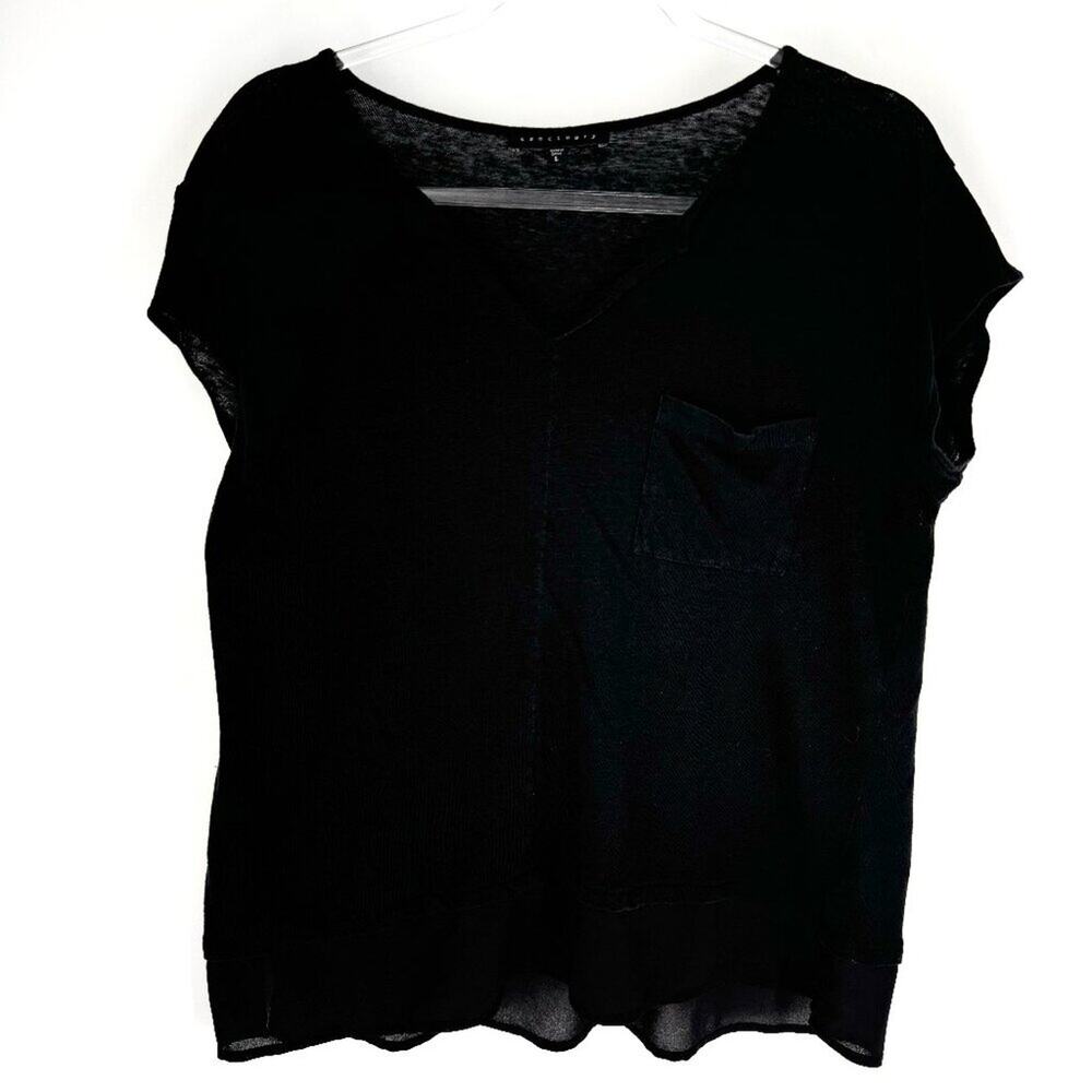 Sanctuary Linen Cap Sleeve Top with Contrast‎ Trim Black Size Large